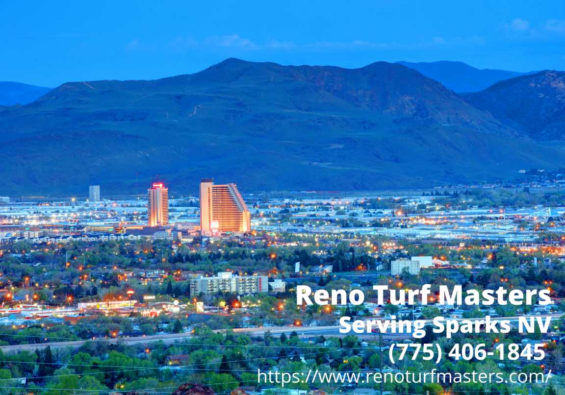 Sparks Nevada at night. Text by Reno Turf Masters - turf installation company serving Sparks NV